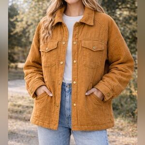 BUCKETLIST Quilted Tan Button Up Coat Oversized Jacket Size Small